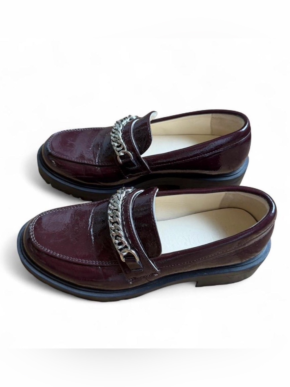 Patent Leather Chain Loafers in Deep Burgundy